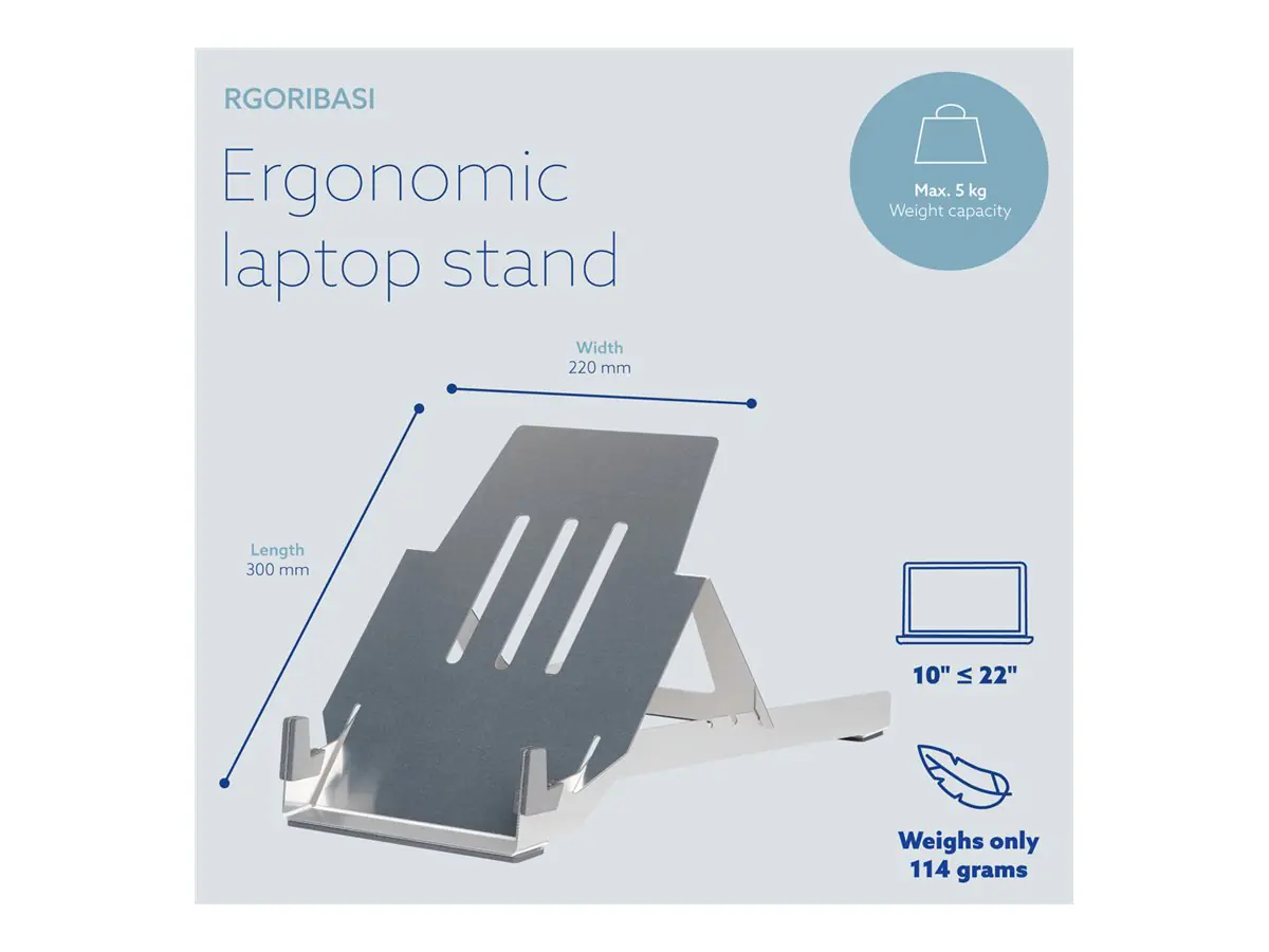 R-Go Laptopständer Riser Basic - Notebook-Ständer - ergonomisch klappbar und verstellbar, AGR zertifiziert, leichtes Hylite Aluminium - 55.9 cm - 10" - 22" - Silber