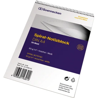 Soennecken Notizblock 1118 DIN A4 60g kariert 50Blatt weiß Soennecken Notizblock 1118 DIN A4 60g kariert 50Blatt weiß