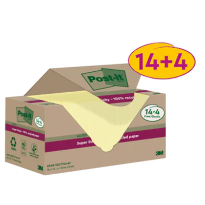 Post-it Haftnotiz Super Sticky Recycling Notes 76 x 76 mm (B x H) gelb 70 Bl./Block 18 Block/Pack. Post-it Haftnotiz Super Sticky Recycling Notes 76 x 76 mm (B x H) gelb 70 Bl./Block 18 Block/Pack.