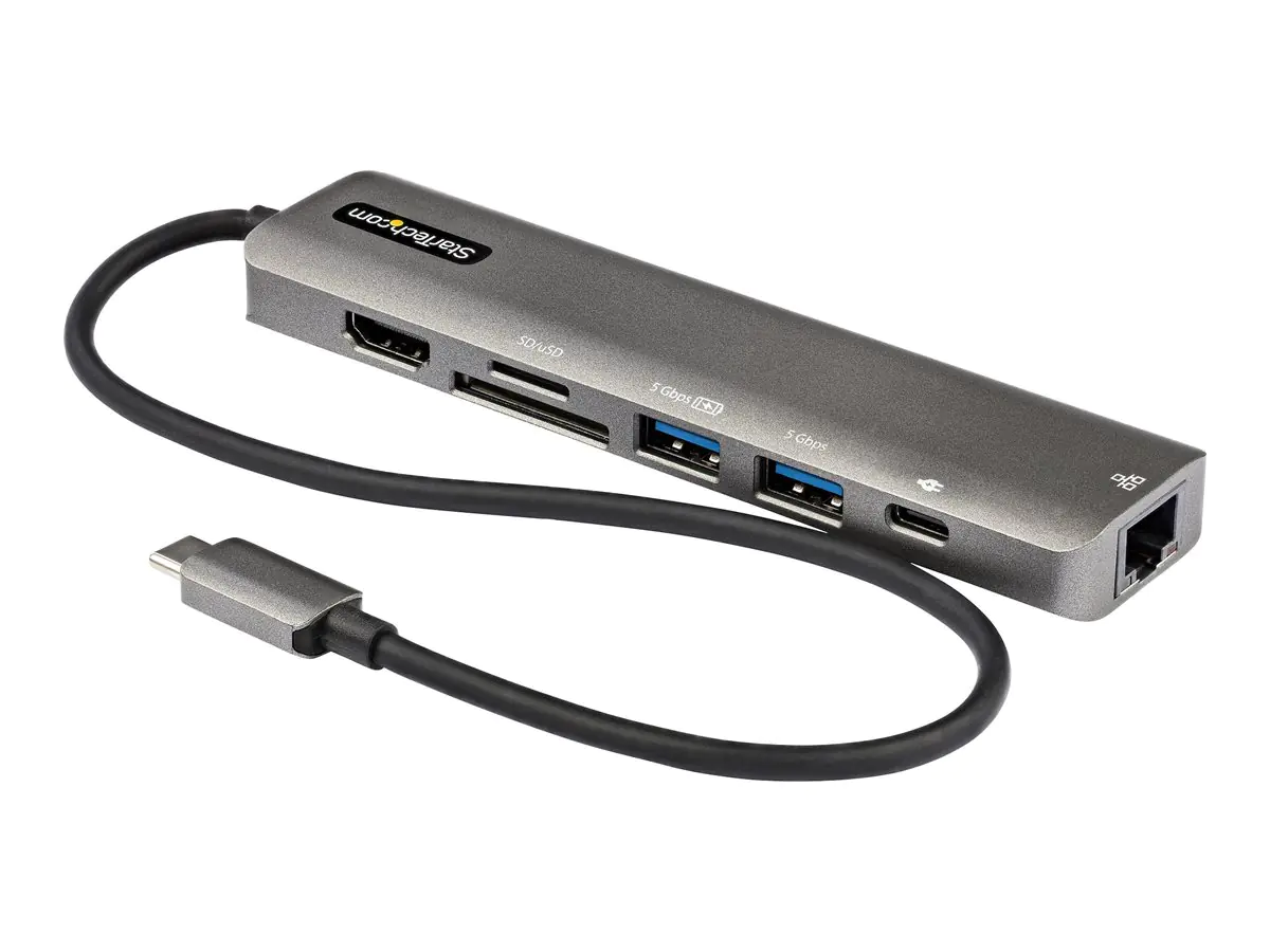 StarTech USB-C Multiport Adapter - USB-C auf 4K 60Hz HDMI 2.0, 100W Power Delivery Pass-through, SD/MicroSD, 2 Port USB 3.0 Hub, GbE - USB-C Mini Dock - 30cm langes Kabel (DKT30CHSDPD1) - Dockingstation - USB-C / Thunderbolt 3 - HDMI - 1GbE StarTech USB-C Multiport Adapter - USB-C auf 4K 60Hz HDMI 2.0, 100W Power Delivery Pass-through, SD/MicroSD, 2 Port USB 3.0 Hub, GbE - USB-C Mini Dock - 30cm langes Kabel (DKT30CHSDPD1) - Dockingstation - USB-C / Thunderbolt 3 - HDMI - 1GbE