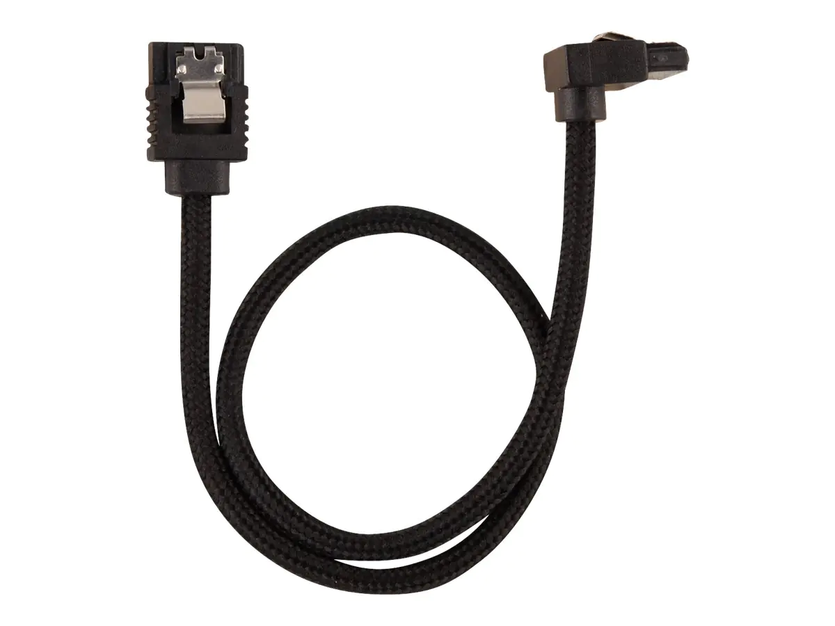 CORSAIR Premium Sleeved - SATA-Kabel - Serial ATA 150/300/600 - SATA (M) gerade, verriegelt zu SATA (M) rechtwinklig - 30 cm - Schwarz (Packung mit 2)