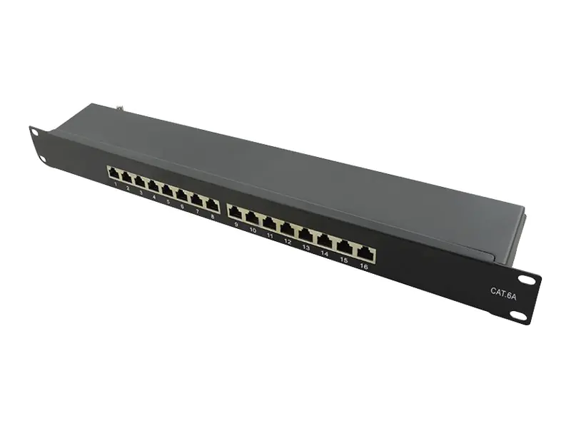 LogiLink - Patch Panel - Rack montierbar - CAT 6a - STP - RJ-45 X 16 - Schwarz, RAL 9005 - 1U - 48.3 cm (19")