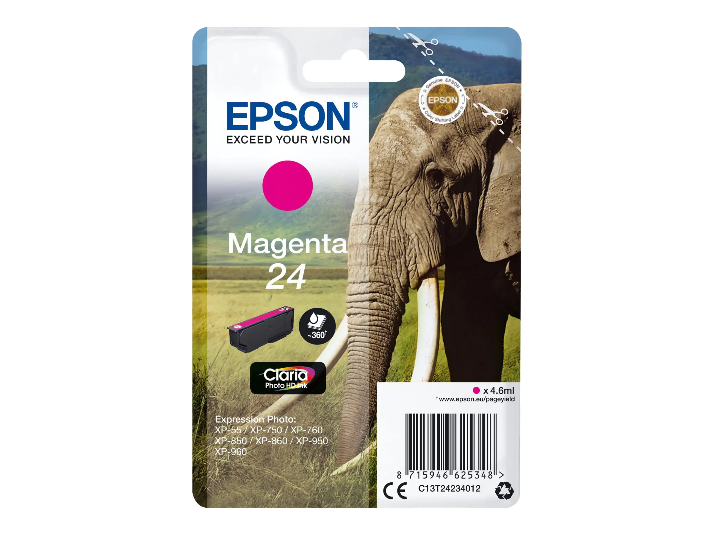 Epson 24 - 4.6 ml - Magenta - Original - Tintenpatrone - für Expression Photo XP-55, 750, 760, 850, 860, 950, 960, 970; Expression Premium XP-750, 850