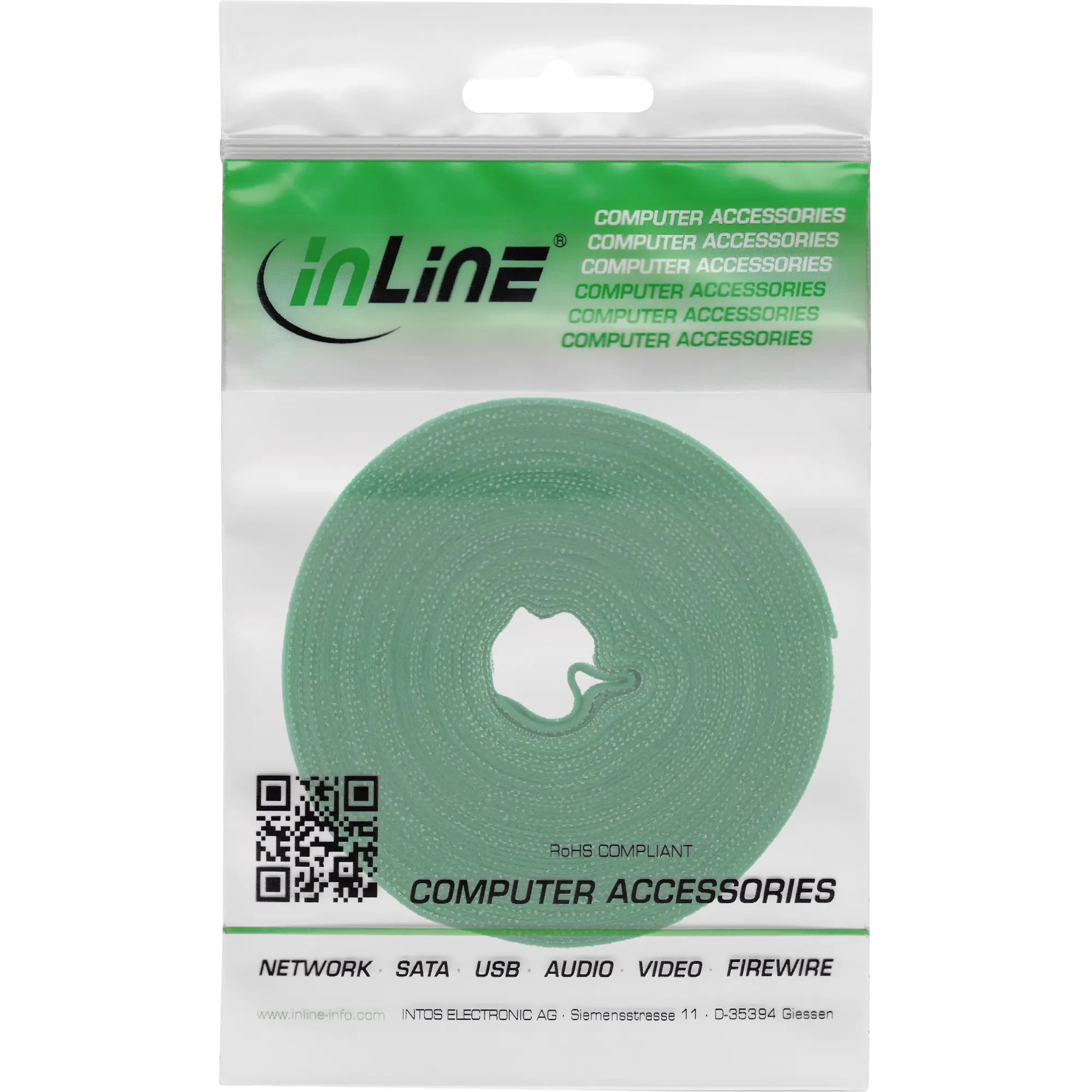 InLine Kabelbinder - Klettverschlussband 16mm - grün - 10m