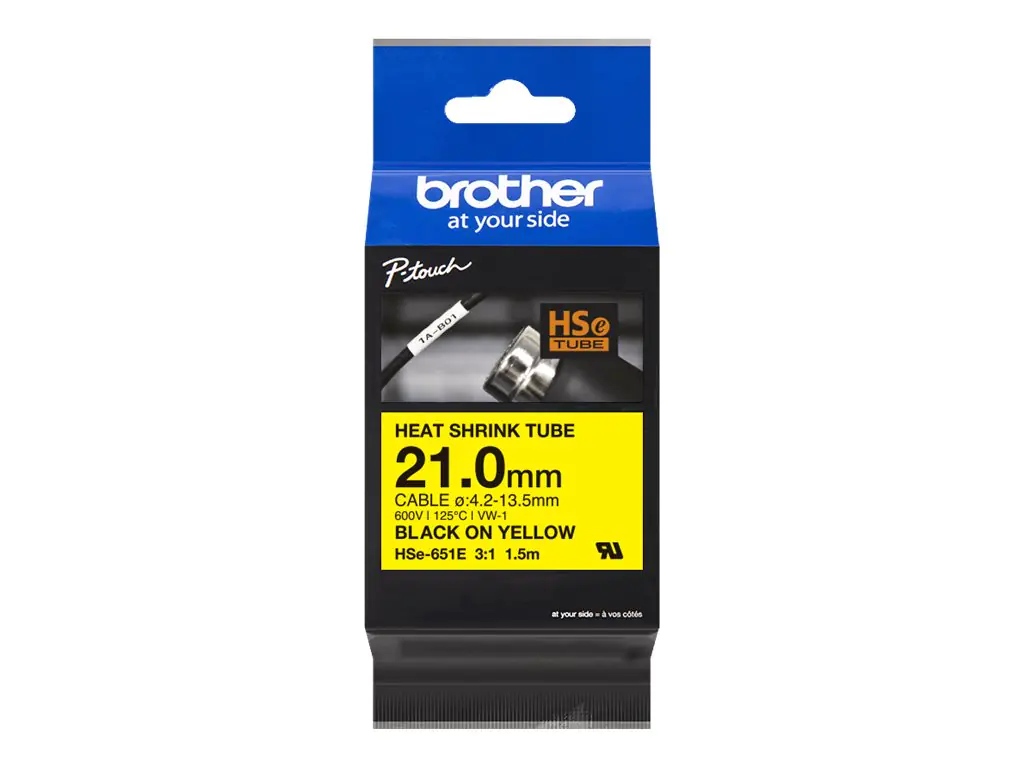 Brother HSe-631E - Schwarz auf Gelb - Rolle (1,12 cm x 1,5 m) 1 Kassette(n) Hängebox - Schrumpfschlauch-Band - für P-Touch PT-D800, PT-E300, PT-E310, PT-E550, PT-P700, PT-P750, PT-P900, PT-P950