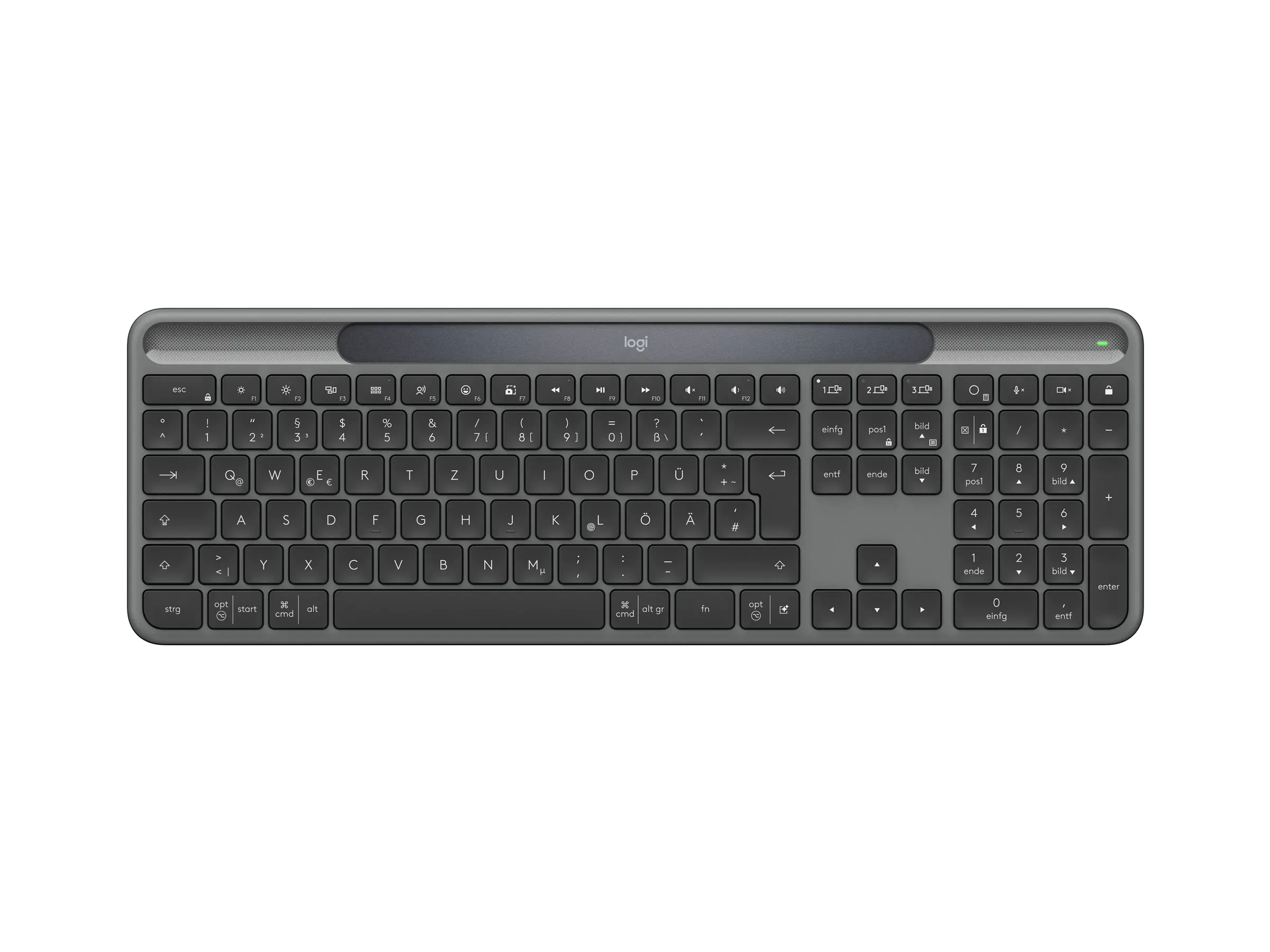 Logitech Signature Slim Solar+ K980 for Business - Tastatur - full size - kabellos - Bluetooth LE, USB-C - QWERTZ - Deutsch - Tastenschalter: Scheren-Schalter - Graphite