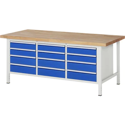 RAU Werkbank 8000 2.000 x 840-1.040 x 900 mm (B x H x T) enzianblau lichtgrau
