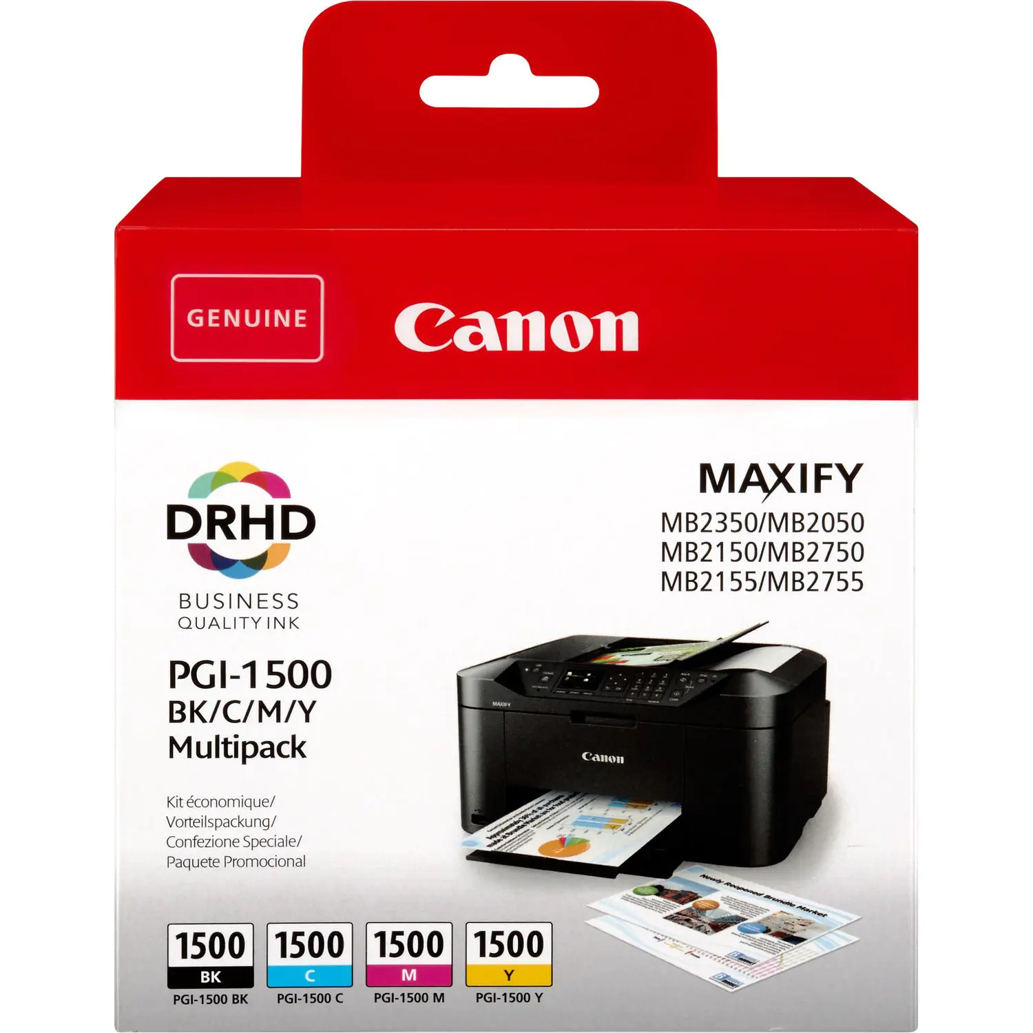 Canon PGI-1500 BK/C/M/Y Multipack - 4er-Pack - Schwarz, Gelb, Cyan, Magenta - Original - Tintenbehälter - für MAXIFY MB2050, MB2150, MB2155, MB2350, MB2750, MB2755