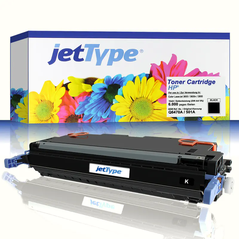 jetType Toner kompatibel zu HP Q6470A 501A schwarz 6.000 Seiten 1 Stück jetType Toner kompatibel zu HP Q6470A 501A schwarz 6.000 Seiten 1 Stück