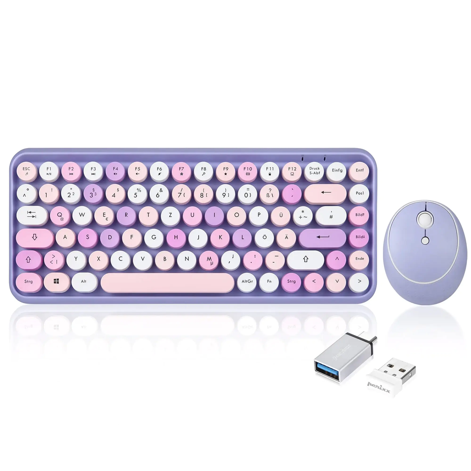 Perixx PERIDUO-713 Purple DE Funk Tastatur Maus-Set Deutsch QWERTZ Lila - Tastatur - QWERTZ