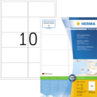 HERMA Etikett PREMIUM 4268 99,1x57mm matt ws 1.000 St./Pack. HERMA Etikett PREMIUM 4268 99,1x57mm matt ws 1.000 St./Pack.