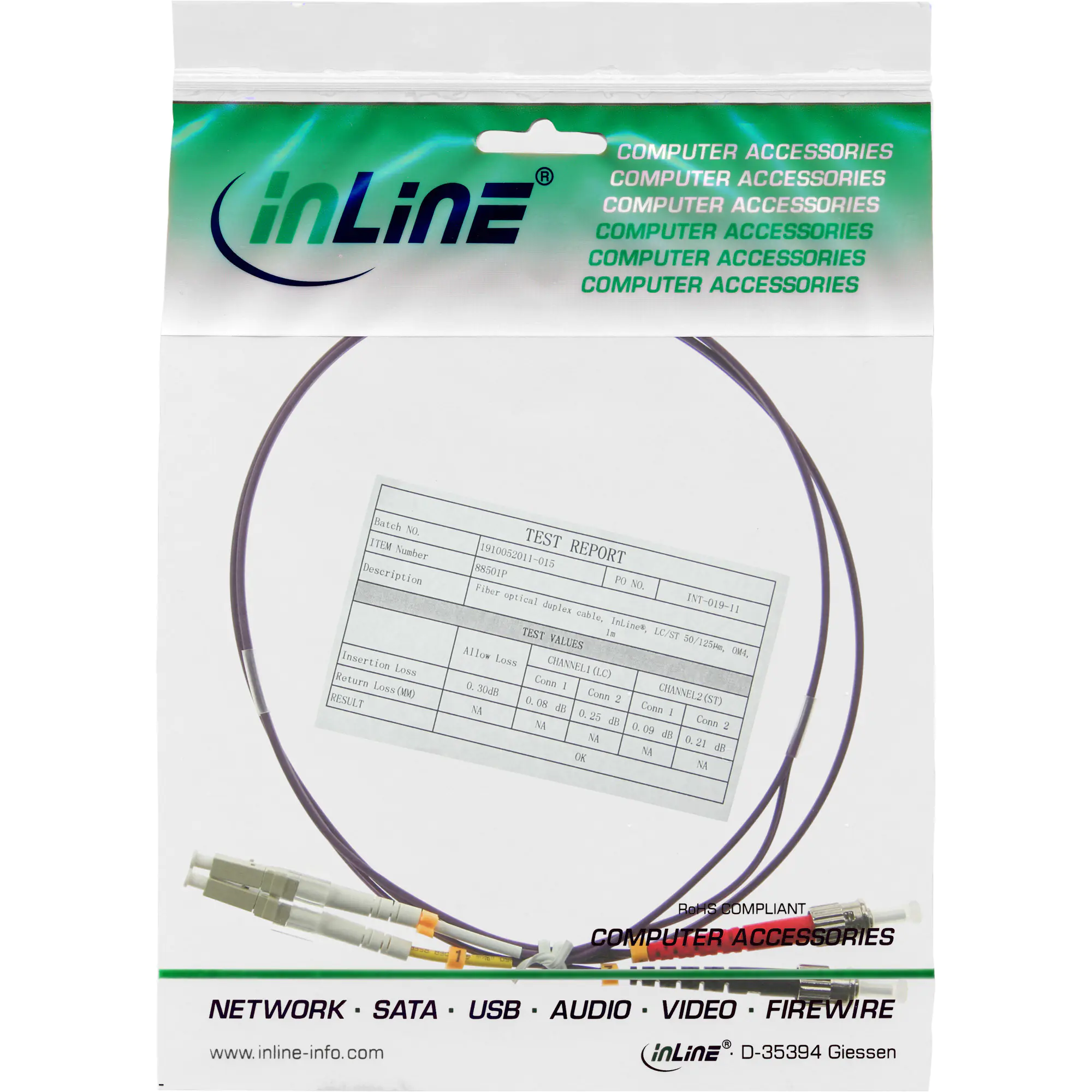 InLine - Patch-Kabel - LC Multi-Mode (M) zu ST multi-mode (M) - 1 m - Glasfaser - 50/125 Mikrometer - OM4 - halogenfrei - lila