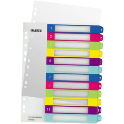 Leitz Register WOW 12440000 DIN A4 1-12 volle Höhe PP farbig Leitz Register WOW 12440000 DIN A4 1-12 volle Höhe PP farbig