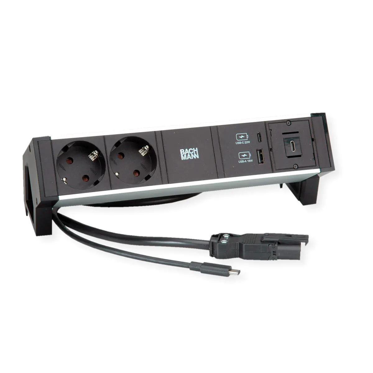 Bachmann DESK2 ALU BLACK 2xCEE7/3 1xUSBCharger A/C 22W 1xUSB C