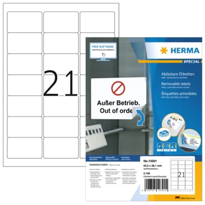 HERMA Etikett Movables 10301 63,5x38,1mm weiß 2.100 St./Pack. HERMA Etikett Movables 10301 63,5x38,1mm weiß 2.100 St./Pack.