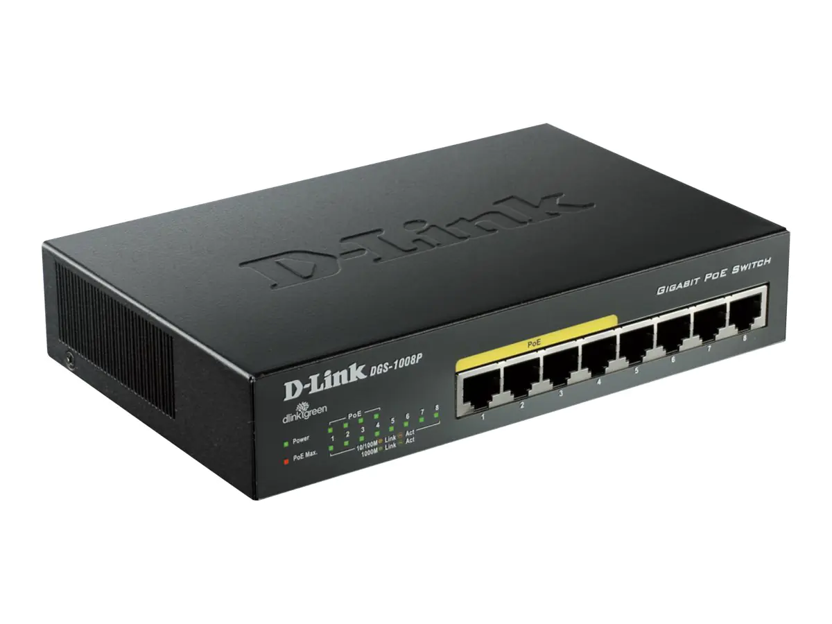 D-Link DGS 1008P - Switch - unmanaged - 4 x 10/100/1000 (PoE) + 4 x 10/100/1000 - Desktop - PoE D-Link DGS 1008P - Switch - unmanaged - 4 x 10/100/1000 (PoE) + 4 x 10/100/1000 - Desktop - PoE