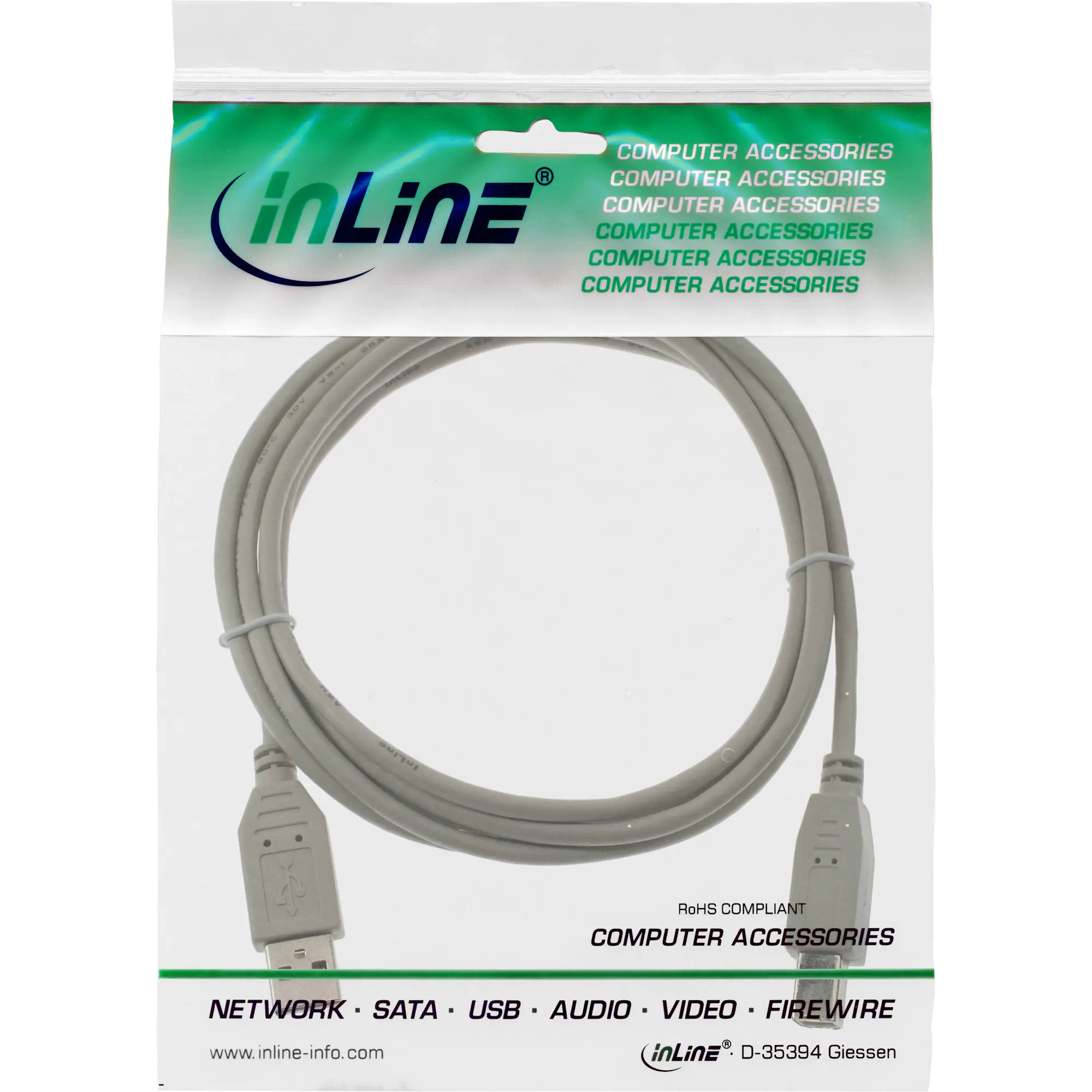 InLine - USB-Kabel - USB (M) zu USB Typ B (M) - 10 m - beige