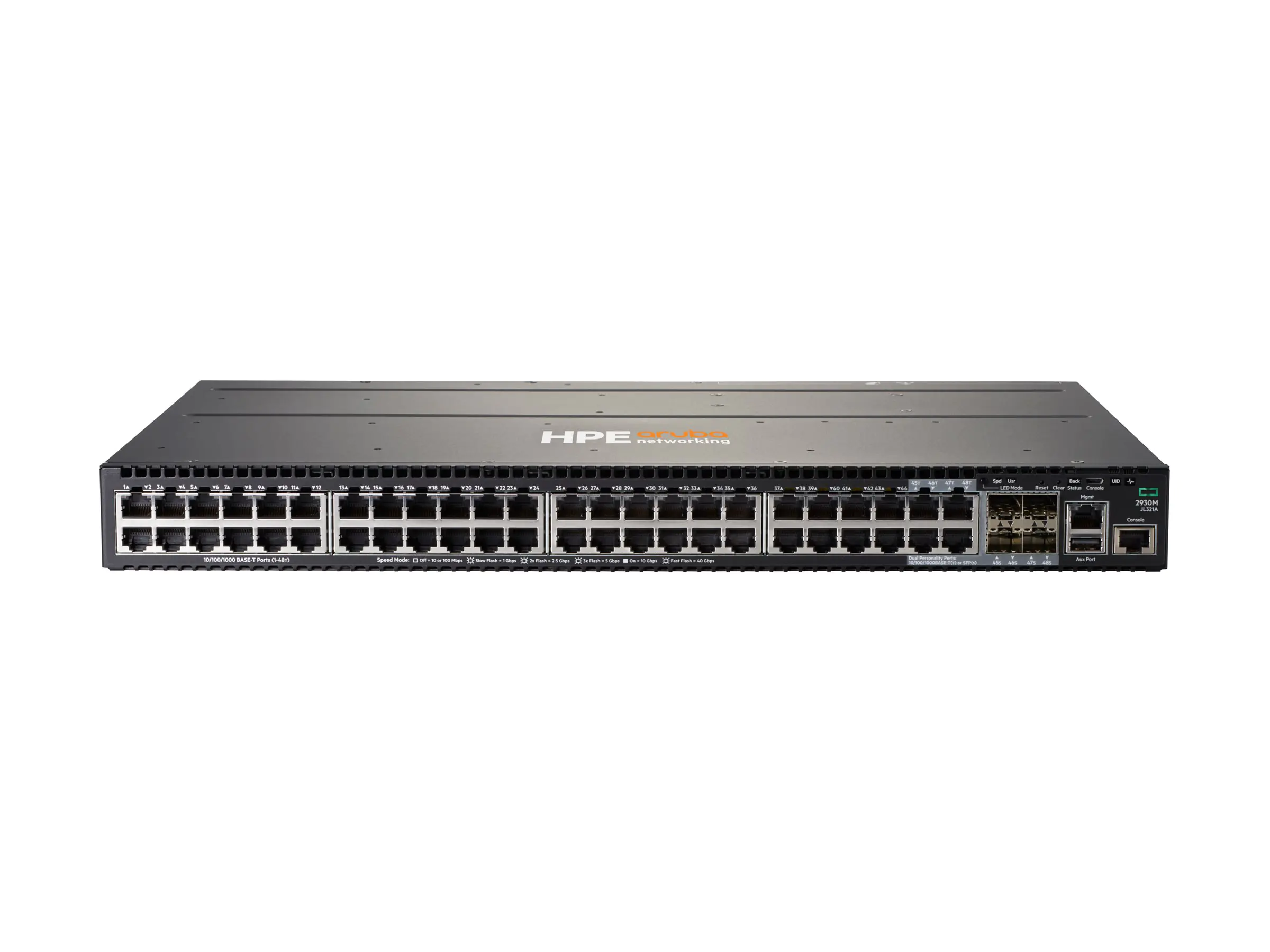 HPE Aruba 2930M 48G 1-Slot - Switch - L3 - managed - 44 x 10/100/1000 + 4 x Kombi-Gigabit-SFP - Luftstrom von vorne nach hinten - an Rack montierbar