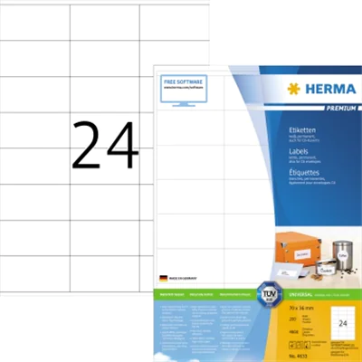 HERMA Etikett PREMIUM 4615 70x37mm weiß 4.800 St./Pack. HERMA Etikett PREMIUM 4615 70x37mm weiß 4.800 St./Pack.