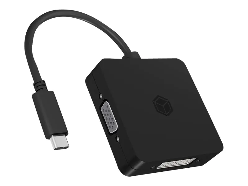 ICY BOX IB-DK1104-C - Videoadapter - 24 pin USB-C männlich zu HD-15 (VGA), HDMI, DisplayPort, DVI-D weiblich - 15 cm - Schwarz - 4K60Hz (3840 x 2160) Support (DP), 1920 x 1200 (WUXGA) Support 60 Hz (DVI und VGA), 4K60Hz (3840 x 2160) Support (HDMI)