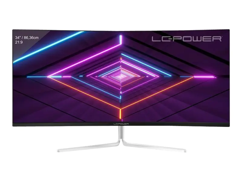 LC Power LC-M34-UWQHD-100-C-V3 - LED-Monitor - gebogen - 86.4 cm (34") - 3440 x 1440 UWQHD @ 100 Hz - VA - 300 cd/m² - 3000:1 - 6 ms - 3xHDMI, DisplayPort - Headset - weiß, Silber