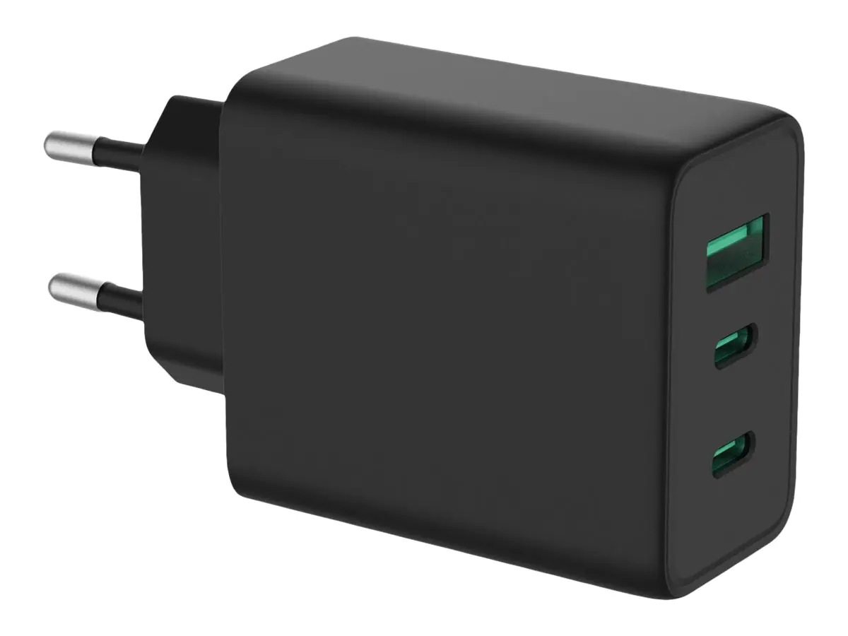 Value - Netzteil - GaN-Technologie - 65 Watt - 5 A - 3 Ausgabeanschlussstellen (USB, 2 x USB-C) - mattschwarz - Europa