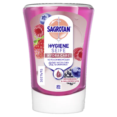 Sagrotan Flüssigseife No-Touch Brombeere & Waldfrüchte dermatologisch getestet Ausführung des Behälters: Nachfüllflasche Material des Behälters: Kunststoff 0,25l Sagrotan Flüssigseife No-Touch Brombeere & Waldfrüchte dermatologisch getestet Ausführung des Behälters: Nachfüllflasche Material des Behälters: Kunststoff 0,25l
