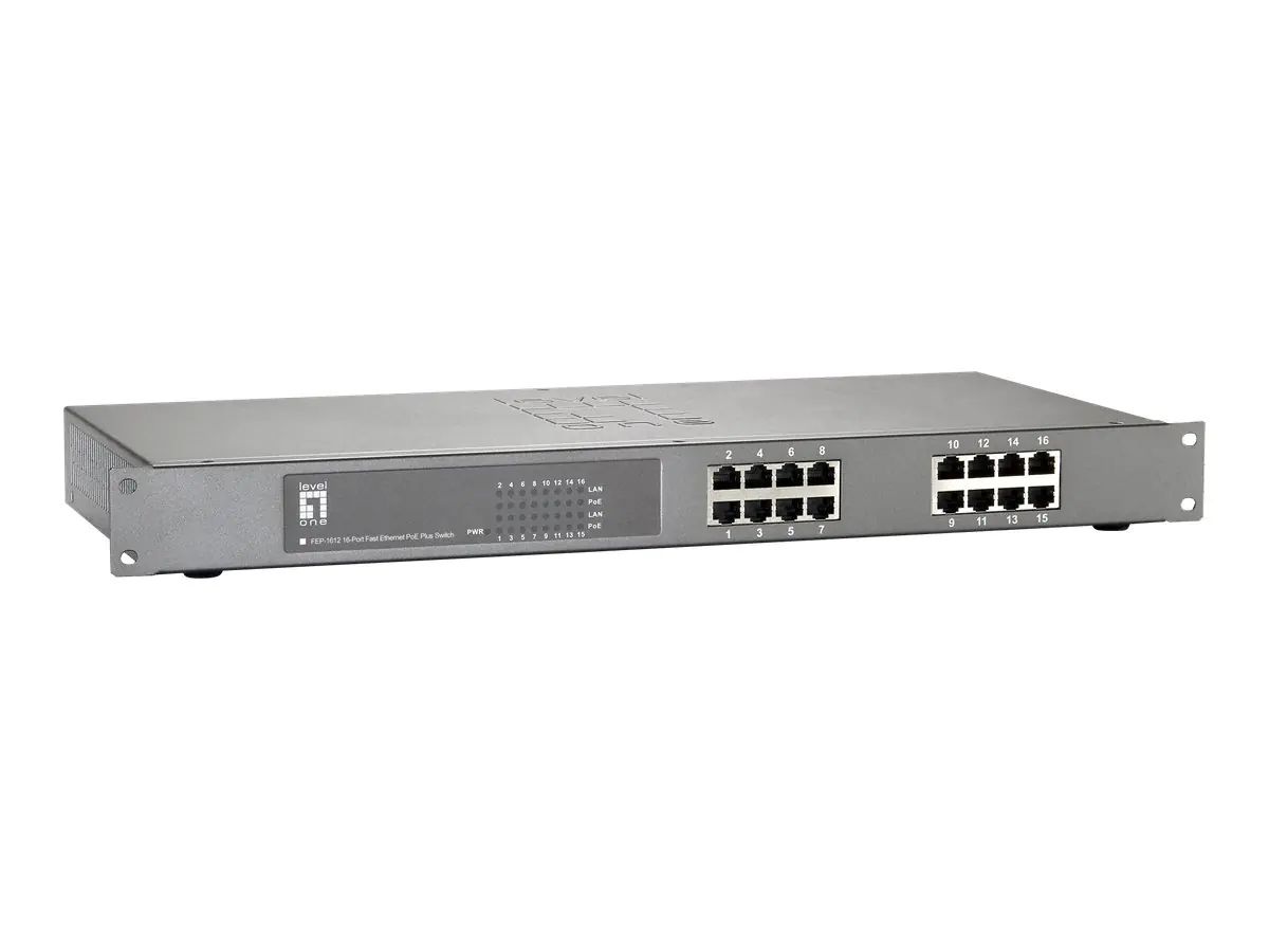 LevelOne FEP-1612 - Switch - 16 x 10/100 (PoE+) - an Rack montierbar, Desktop - PoE+ (480 W)