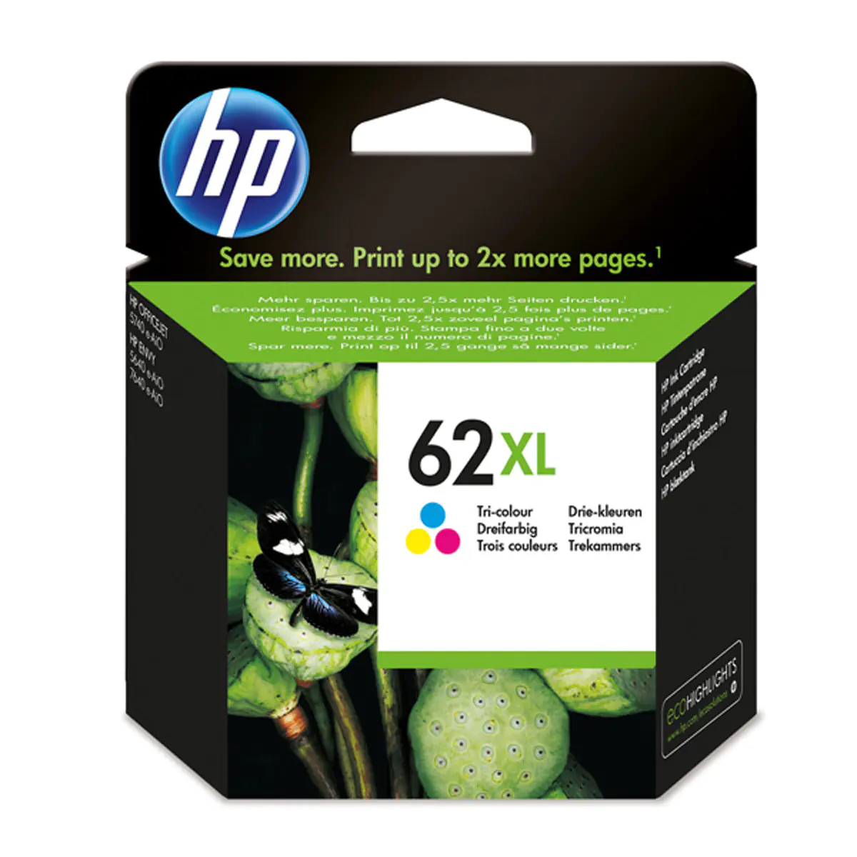 HP 62XL - Hohe Ergiebigkeit - Farbe (Cyan, Magenta, Gelb) - original - Tintenpatrone - für ENVY 55XX, 56XX, 76XX; Officejet 200, 250, 57XX, 8040