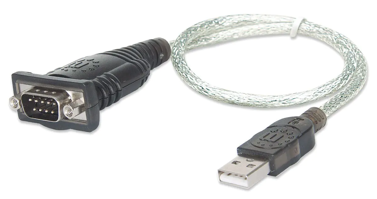 Manhattan USB-A to Serial Converter cable, 45cm, Male to Male, Serial/RS232/COM/DB9, Prolific PL-2303RA Chip, Equivalent to Startech ICUSB232V2, Black/Silver cable, Three Year Warranty, Blister - Kabel USB / seriell - USB (M) zu DB-9 (M) - 45 cm - Schwarz Manhattan USB-A to Serial Converter cable, 45cm, Male to Male, Serial/RS232/COM/DB9, Prolific PL-2303RA Chip, Equivalent to Startech ICUSB232V2, Black/Silver cable, Three Year Warranty, Blister - Kabel USB / seriell - USB (M) zu DB-9 (M) - 45 cm - Schwarz