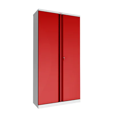 Phoenix Flügeltürenschrank 915 x 1.830 x 370 mm (B x H x T) 4 Fachböden Stahl, pulverbeschichtet Farbe der Front: rot Farbe des Korpus: grau Phoenix Flügeltürenschrank 915 x 1.830 x 370 mm (B x H x T) 4 Fachböden Stahl, pulverbeschichtet Farbe der Front: rot Farbe des Korpus: grau