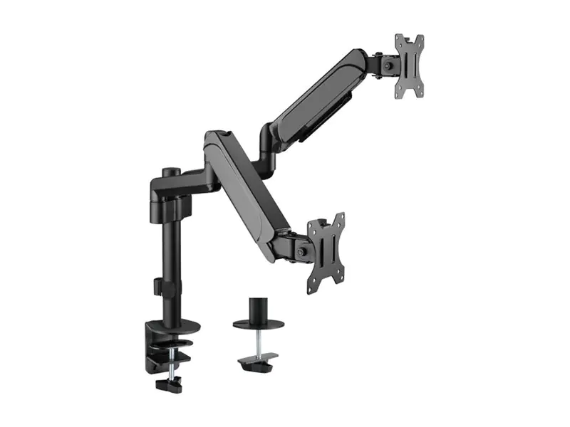 equip - Befestigungskit (Klemmmontagesockel, Tischplattenbohrung, Schrauben, 2 Arme) - Gasfeder - für 2 LCD-Displays / Curved LCD-Displays - Kunststoff, stainless steel - Schwarz - Bildschirmgröße: 43.2-81.3 cm (17"-32") - Tischmontage