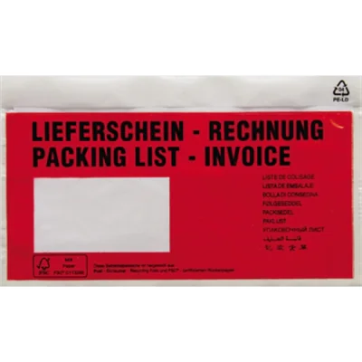 Dokumententasche Lieferschein- Rechnung DL mF sk rt 250 St./Pack. Dokumententasche Lieferschein- Rechnung DL mF sk rt 250 St./Pack.