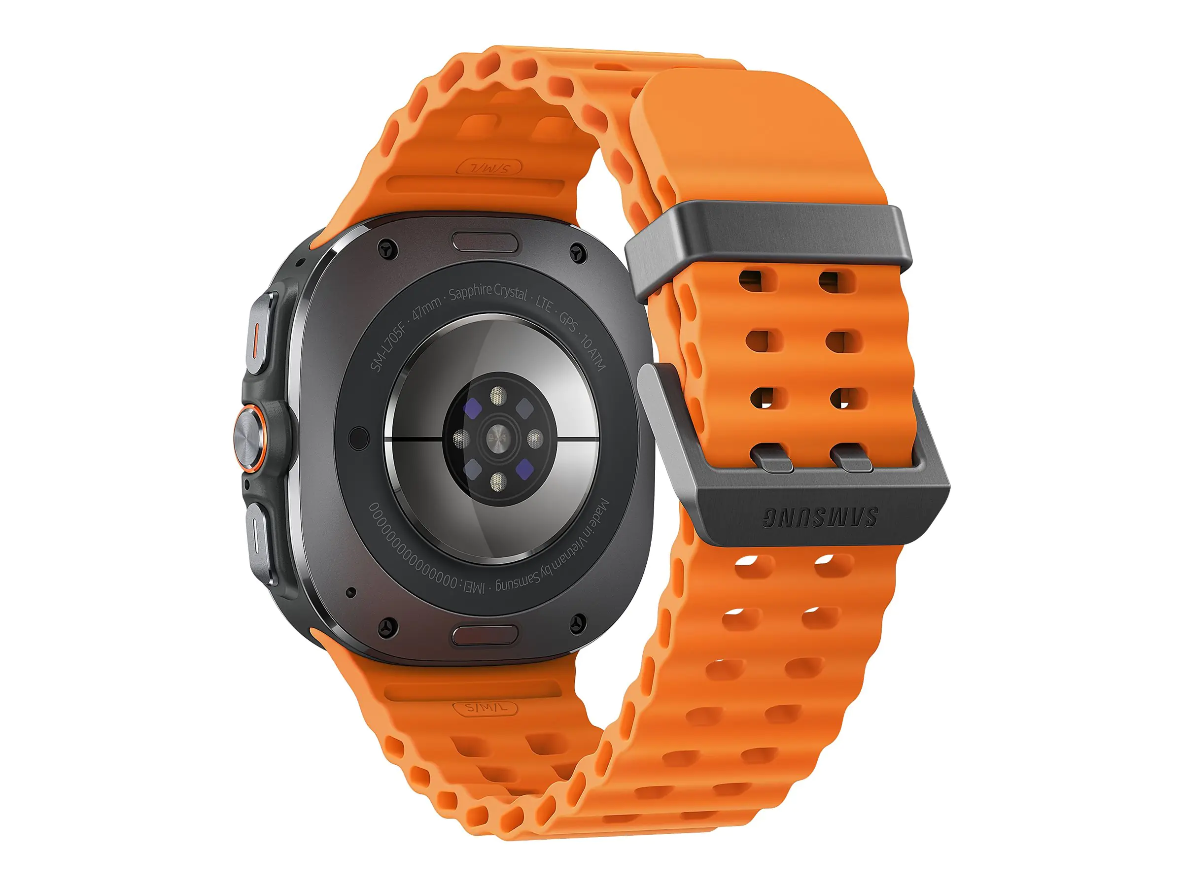 Samsung Galaxy Watch Ultra - 47 mm - titanfarben grau - intelligente Uhr mit Marineband - Gummi - Orange - Bandgröße: S/M/L - Anzeige 3.73 cm (1.5") - 64 GB - LTE, NFC, Bluetooth, Wi-Fi - 4G - 60.5 g