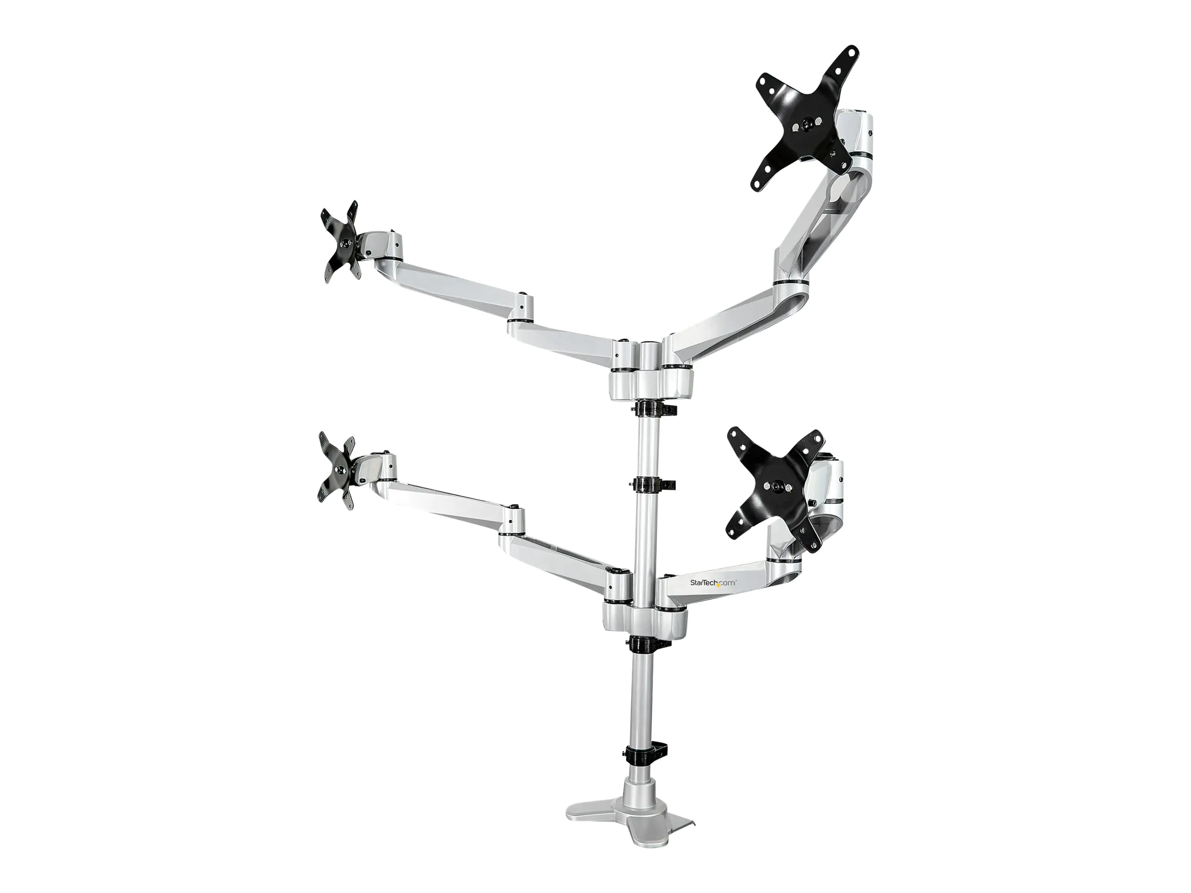 StarTech ARMQUADPS Monitorhalterung (für 4 Monitore, für bis zu 27 " VESA Bildschirme, vier vollbewegliche Monitorarme) - Befestigungskit - einstellbarer Arm - für 4 Monitore - Aluminium - Silber - Bildschirmgröße: 33-68.6 cm (13"-27") - Tischmontage