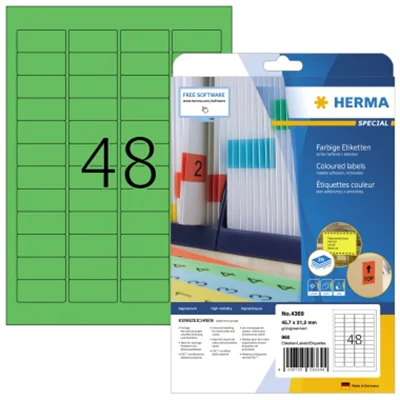 HERMA Etikett Special 4369 45,7x21,2mm grün 960 St./Pack. HERMA Etikett Special 4369 45,7x21,2mm grün 960 St./Pack.