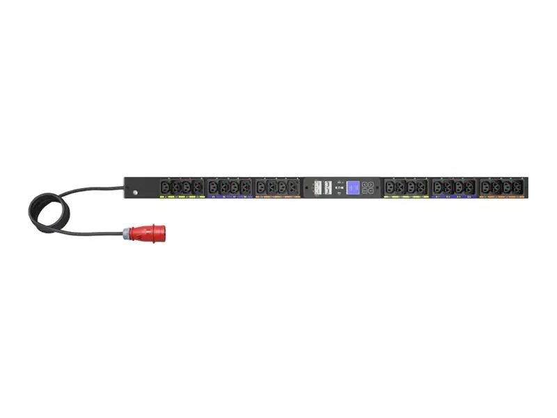 Eaton G4 - Stromverteilungseinheit (Rack - einbaufähig) - 16 A, geschaltet - Wechselstrom 240/415 V - 11 kW - 3 Phasen - Ethernet 10/100/1000, serial - Eingabe, Eingang IEC 60309 16A - Ausgangsanschlüsse: 24 (12 x IEC 60320 C13, 12 x IEC 60320 C39) - 0U -