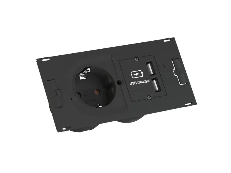 Bachmann DUE - Steckdose - 2P - Typ F, USB - mit Verschluss - 1 Steckdose, 2 USB-Anschlüsse - 16 A - Wechselstrom 250 V - Schwarz, RAL 9005 Bachmann DUE - Steckdose - 2P - Typ F, USB - mit Verschluss - 1 Steckdose, 2 USB-Anschlüsse - 16 A - Wechselstrom 250 V - Schwarz, RAL 9005
