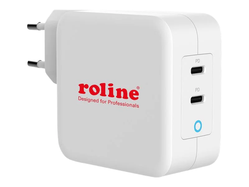 Roline - Netzteil - 100 Watt - 5 A - PD 3.0, QC 3.0 - 2 Ausgabeanschlussstellen (24 pin USB-C) - weiß