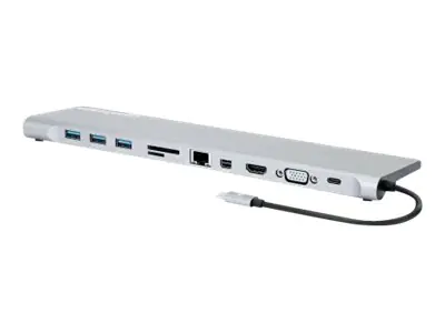 Manhattan USB-C Dock/Hub with Card Reader and MST, Ports (x9): Audio 3.5mm, Mini DP, Ethernet, HDMI, USB-A (x3), USB-C and VGA, With Power Delivery (100W) to USB-C Port (Note add USB-C wall charger and USB-C cable needed),All Ports can be used at the same