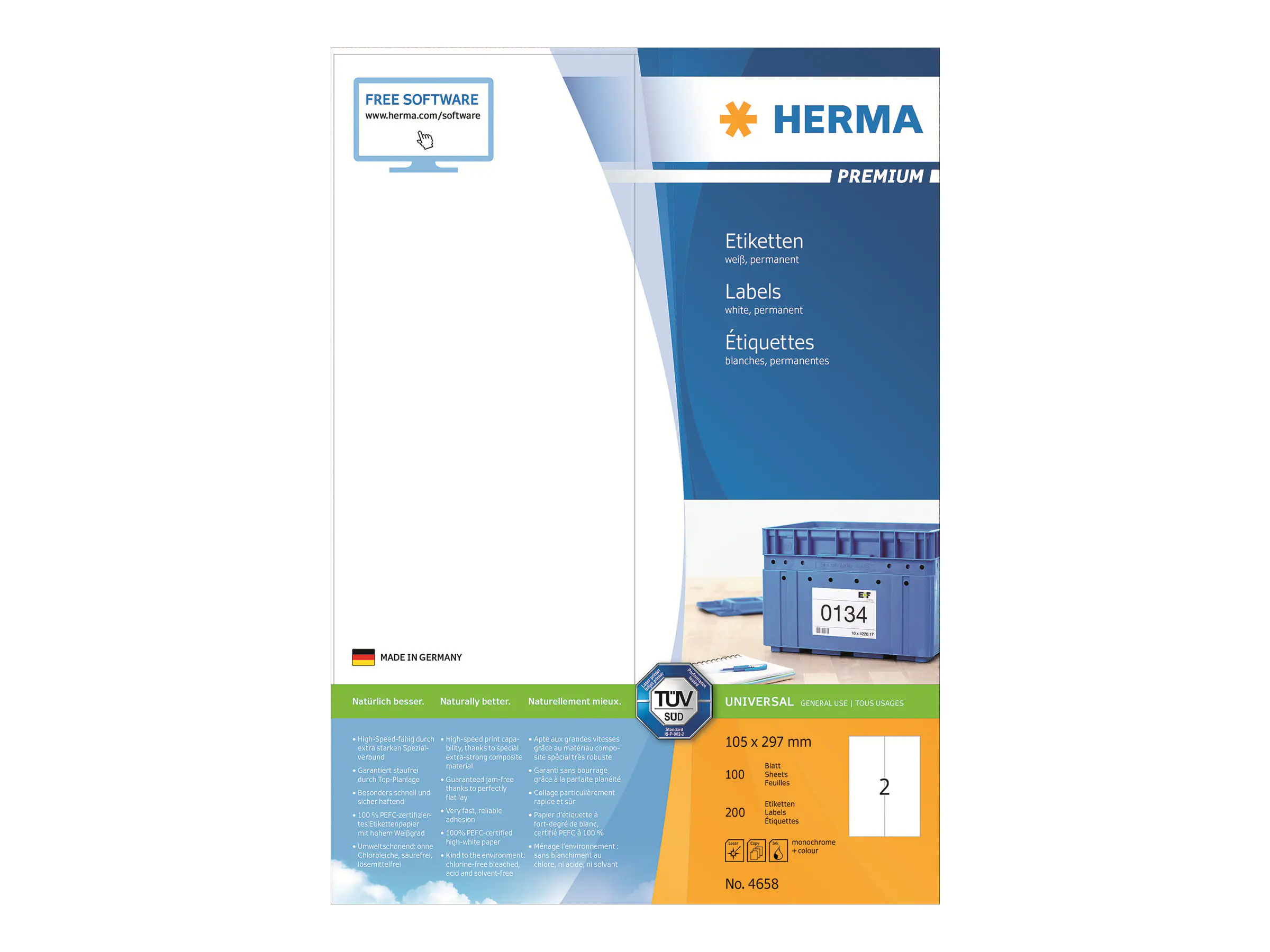 HERMA Etikett Premium 4658 105x297mm weiß 200 St./Pack.