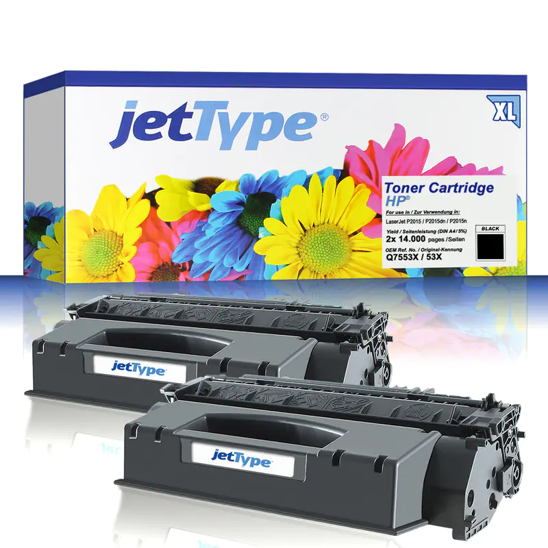 jetType Toner Doppelpack kompatibel zu HP Q7553XD 53X schwarz 2x 7.000 Seiten Große Füllmenge
