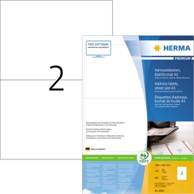 HERMA Adressetikett PREMIUM 8691 105x148mm weiß 800 St./Pack. HERMA Adressetikett PREMIUM 8691 105x148mm weiß 800 St./Pack.