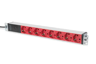 DIGITUS Steckdosenleiste mit Aluminiumprofil und Vorsicherung, 8-fach Schutzkontaktsteckdose, 2 m Zuleitung IEC C14 Stecker DN-95410-R