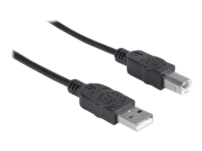 Manhattan USB-A to USB-B Cable, 5m, Male to Male, 480 Mbps (USB 2.0), Hi-Speed USB, Black, Lifetime Warranty, Polybag - USB-Kabel - USB (M) zu USB Typ B (M) - USB 2.0 - 5 m - geformt - Schwarz Manhattan USB-A to USB-B Cable, 5m, Male to Male, 480 Mbps (USB 2.0), Hi-Speed USB, Black, Lifetime Warranty, Polybag - USB-Kabel - USB (M) zu USB Typ B (M) - USB 2.0 - 5 m - geformt - Schwarz