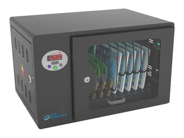 Good Connections - Schrankeinheit (synchronisieren, laden und unter UV-Licht reinigen) - für 10 Tablet-PCs / Mobiltelefone - verriegelbar - Aluminium, Stahl, Acryl - Schwarz - Schreibtisch - Ausgang: 5 V