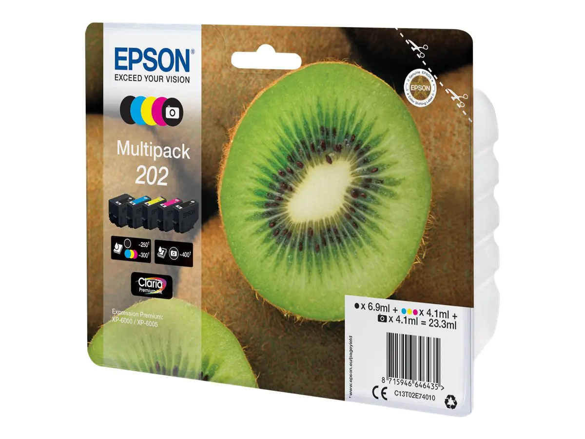 Epson Multipack 202 - 5er-Pack - Schwarz, Gelb, Cyan, Magenta, Photo schwarz - Original - Blisterverpackung - Tintenpatrone - für Expression Premium XP-6000, XP-6005, XP-6100, XP-6105
