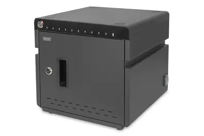 DIGITUS DN-45004 - Schrankeinheit - für 10 Notebooks/Tablets - UV-Reiniger, USB-C, Mobilgerät, Ladefunktion - verriegelbar - ABS-Kunststoff, kaltgewalzter Stahl - Schwarz, RAL 9005 - Bildschirmgröße: bis zu 35,6 cm (bis zu 14") - Schreibtisch - Ausgang: 5