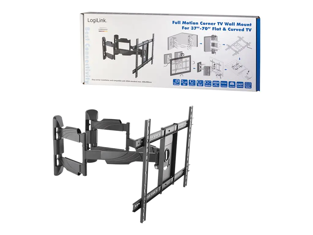 LogiLink Full Motion Corner TV Wall Mount - Aufstellung für Fernseher und Monitor (einstellbarer Arm) - kaltgewalzter Stahl - Bildschirmgröße: 94-177.8 cm (37"-70") - Wandinnenecke