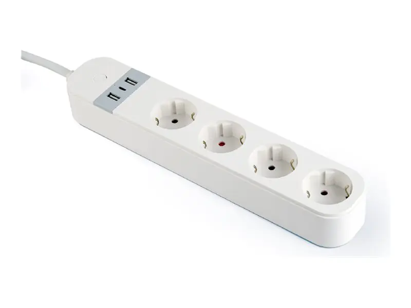 Gembird TSL-PS-S4U-01-W - Smart Power-Steckdosenleiste - Wechselstrom 230 V - 3680 Watt - Wi-Fi - Eingabe, Eingang Typ F - Ausgangsanschlüsse: 4 (Typ F, 2 x USB, USB-C)